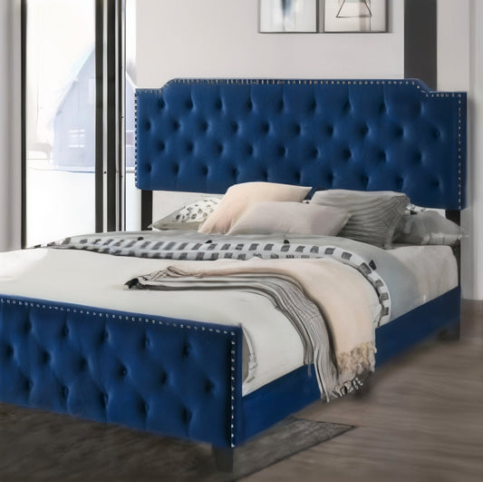Charlize Tufted Velvet Bed – Navy Blue (CM7414NV)